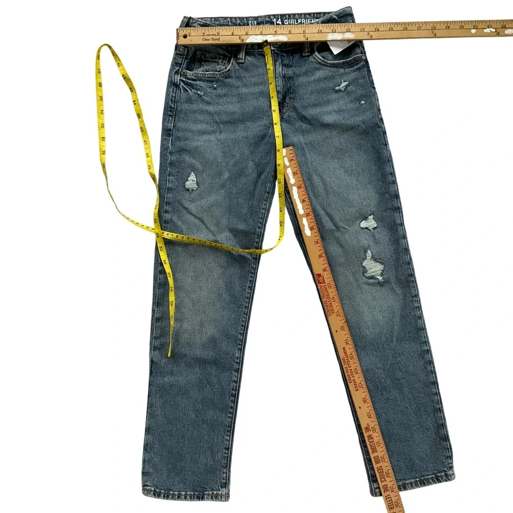 New Gap Kids Girlfriend Slim Distressed Jeans Medium Wash Blue Denim‎ Sz 14 Slim